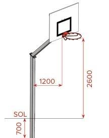 Consola baschet monostalp înălțime 2.6m, proiectie 1.20m
